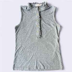 Tory Burch Lidia Grey Sleeveless Ruffle Top